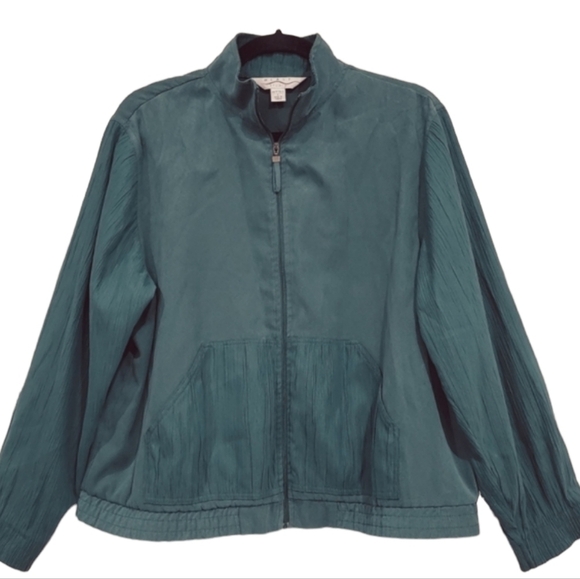Blast Studio Green Crinkle Texture Zip Front Light Weight Jacket Petite Large - Picture 1 of 11